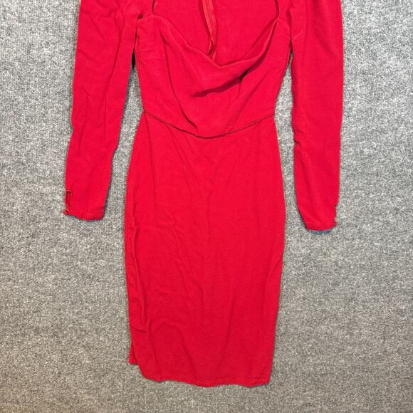 Reformation Dress Womens 4 Red Long Sleeve Zip Chest Cut Out Midi Dress Bodycon - Picture 5 of 12